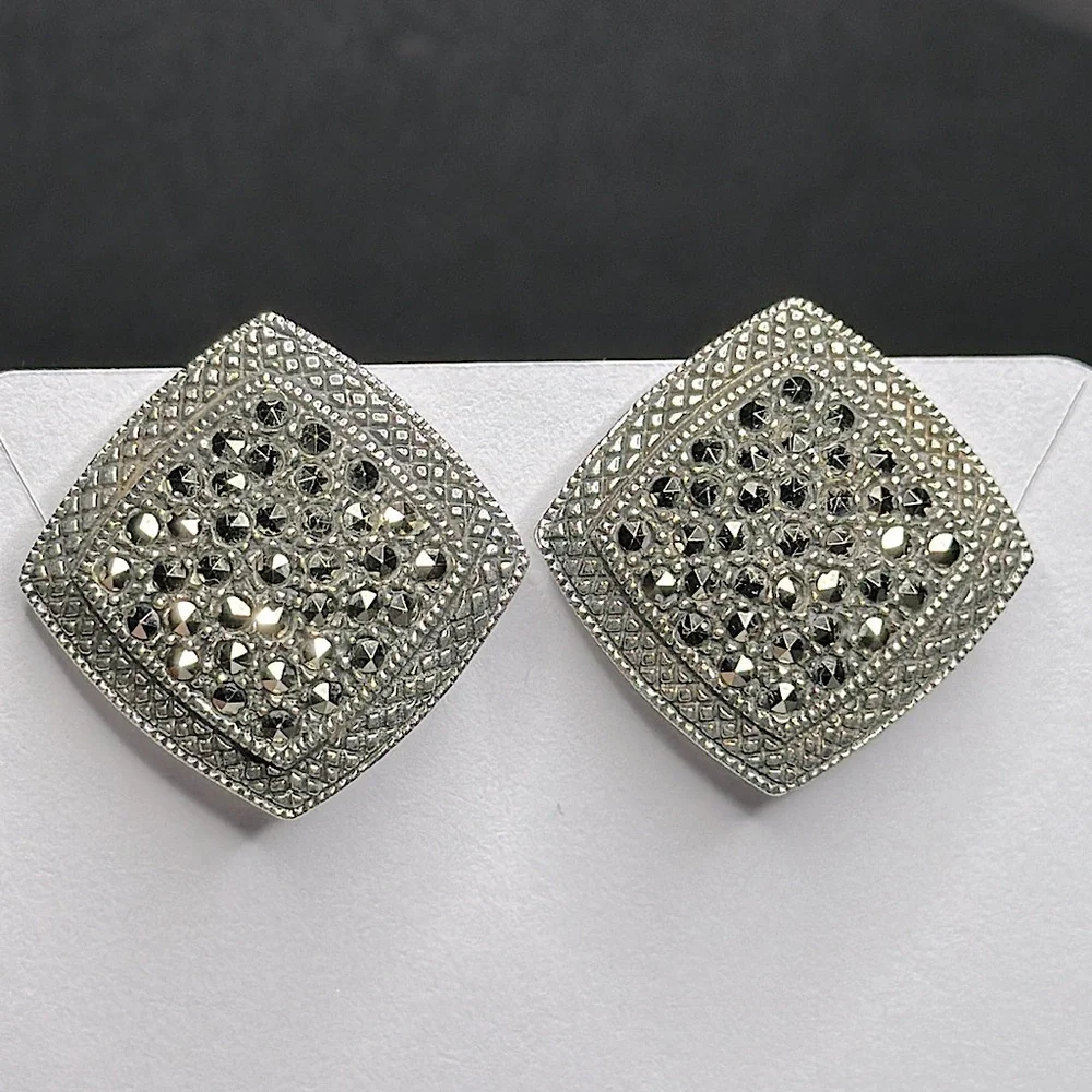 VINTAGE x STERLING SILVER DESIGNER ARTISAN EARRINGS | 925 & MARCASITES |TIMELESS